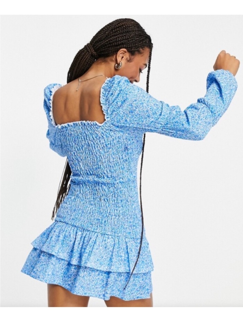 NWT ASOS DESIGN shirred mini dress smocked fitted long sleeve drop waist dress